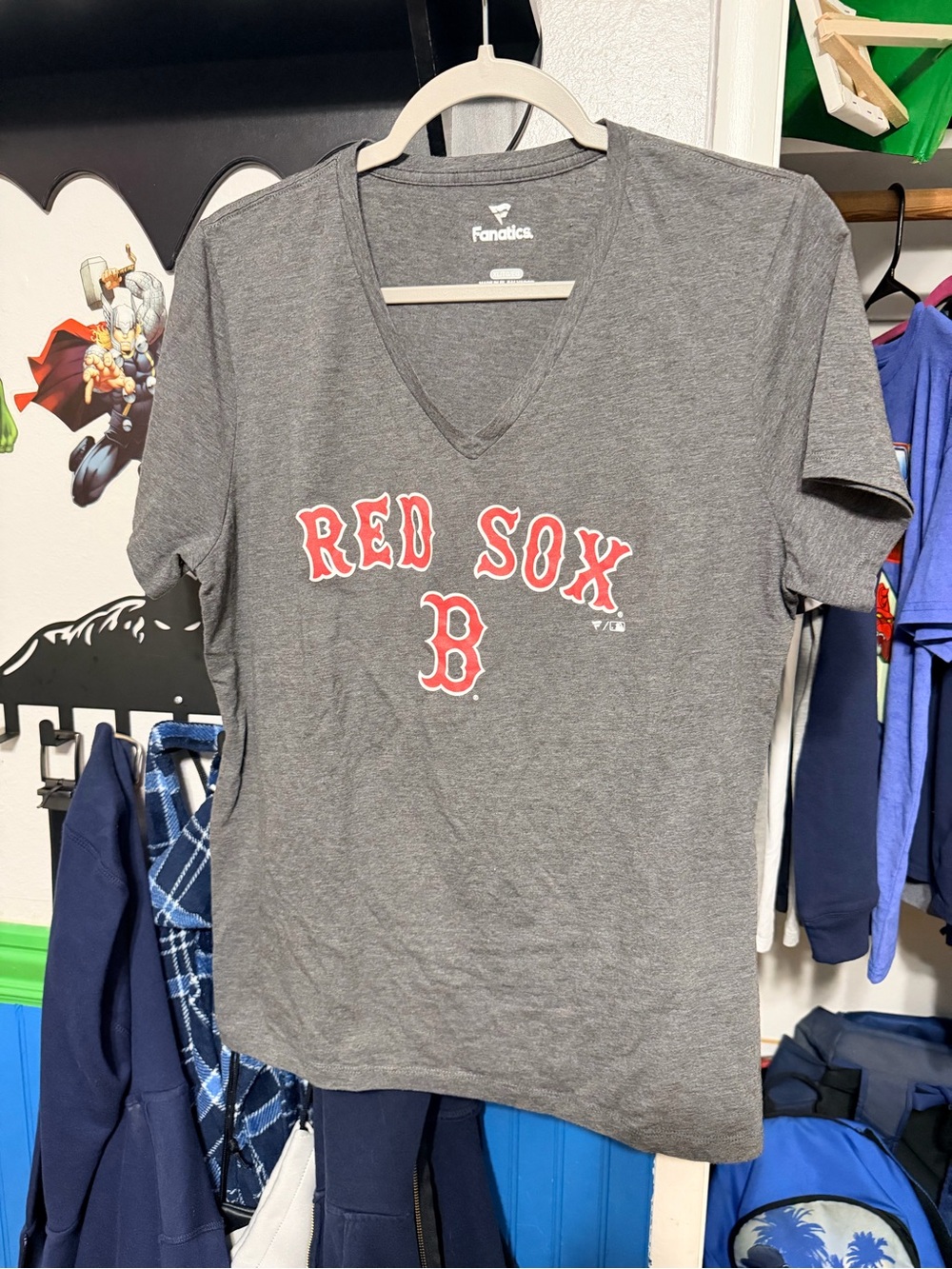 Fanatics Gray Boston Red Sox Short Sleeve V-Neck Tee